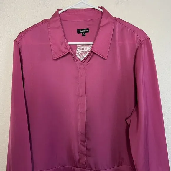 The J Peterman Company Size 18 Satin Double Peplum Dress Tunic Magenta m15 - Picture 5 of 9
